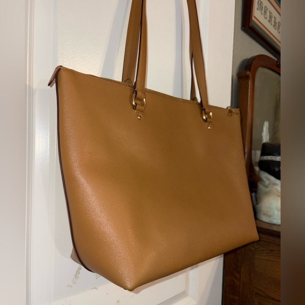 Coach City Zip Pebbled Leather Tote Bag Saddle Brown Gold Hardware - Picture 7 of 13